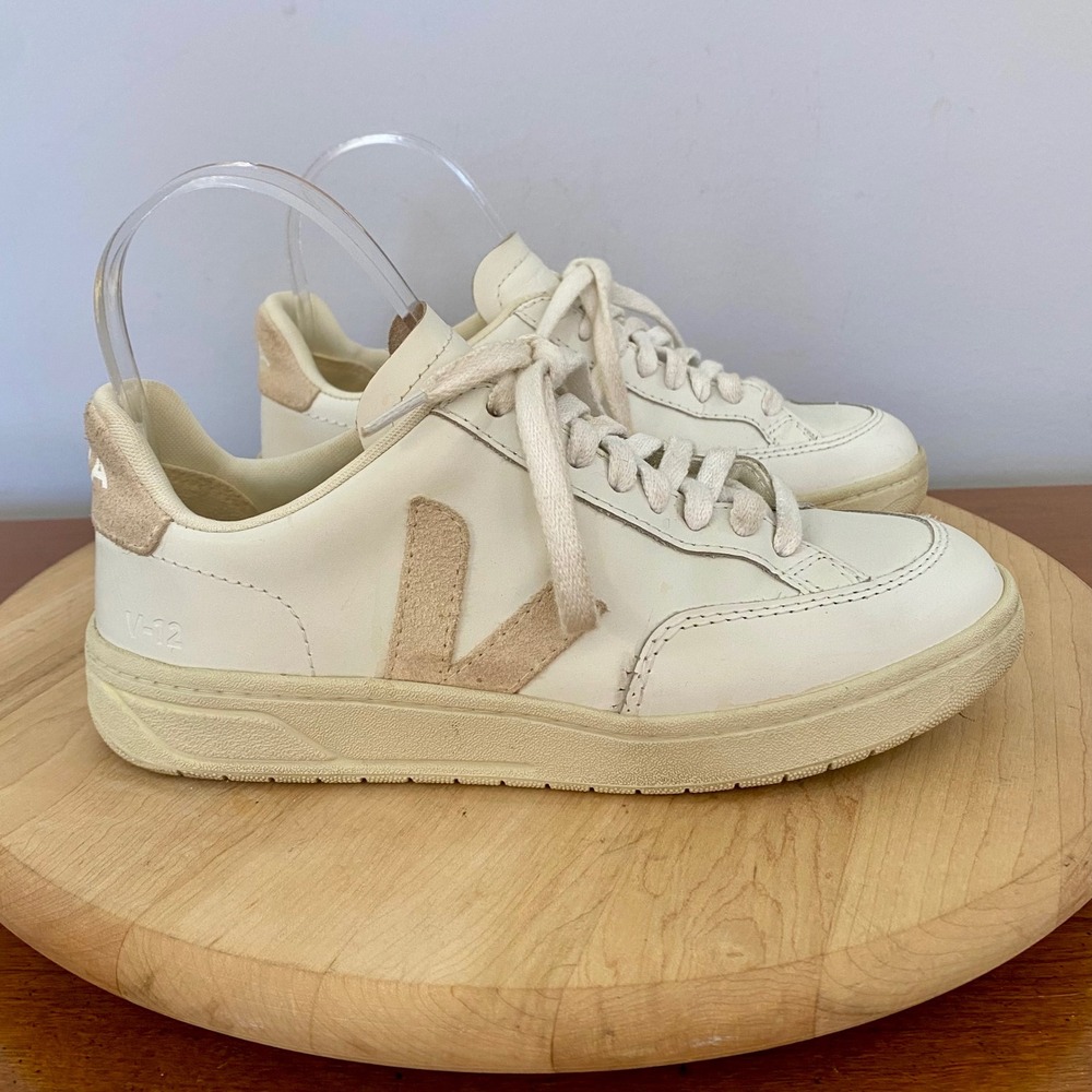 VEJA V-12 Leather Extra White Sable Sneakers Shoes Women's Size US 5 EUR 36 Low